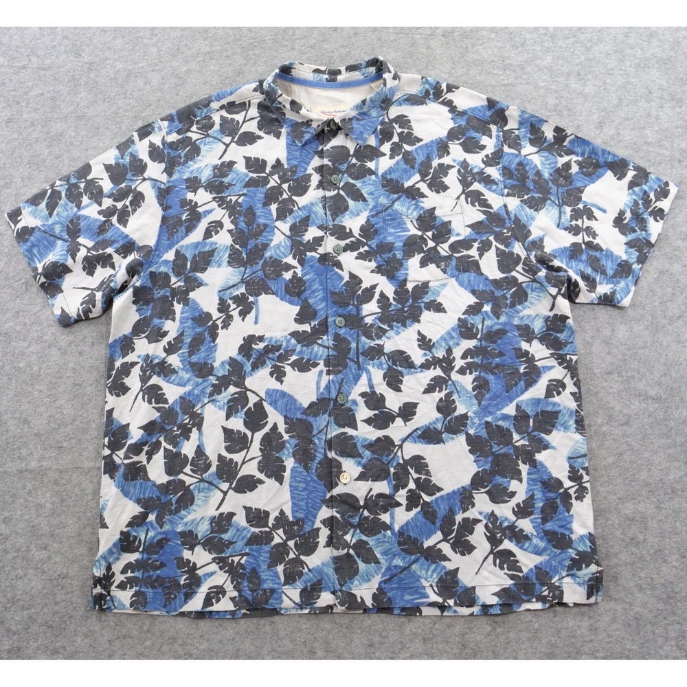 Tommy Bahama Shirt Extra Large Blue Button Up Silk Short Sleeve Floral